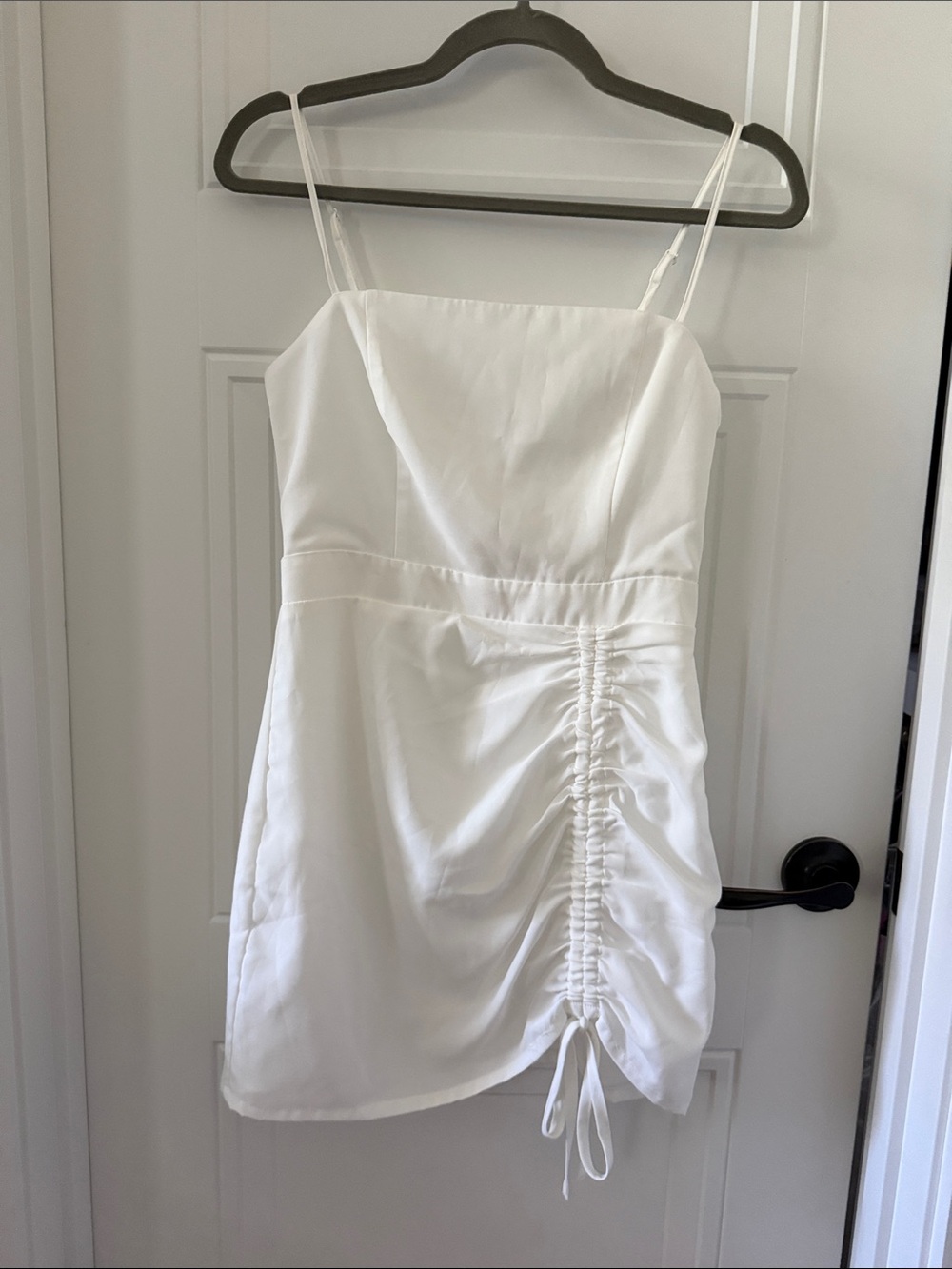 superdown White Ruched Drawstring Mini Dress